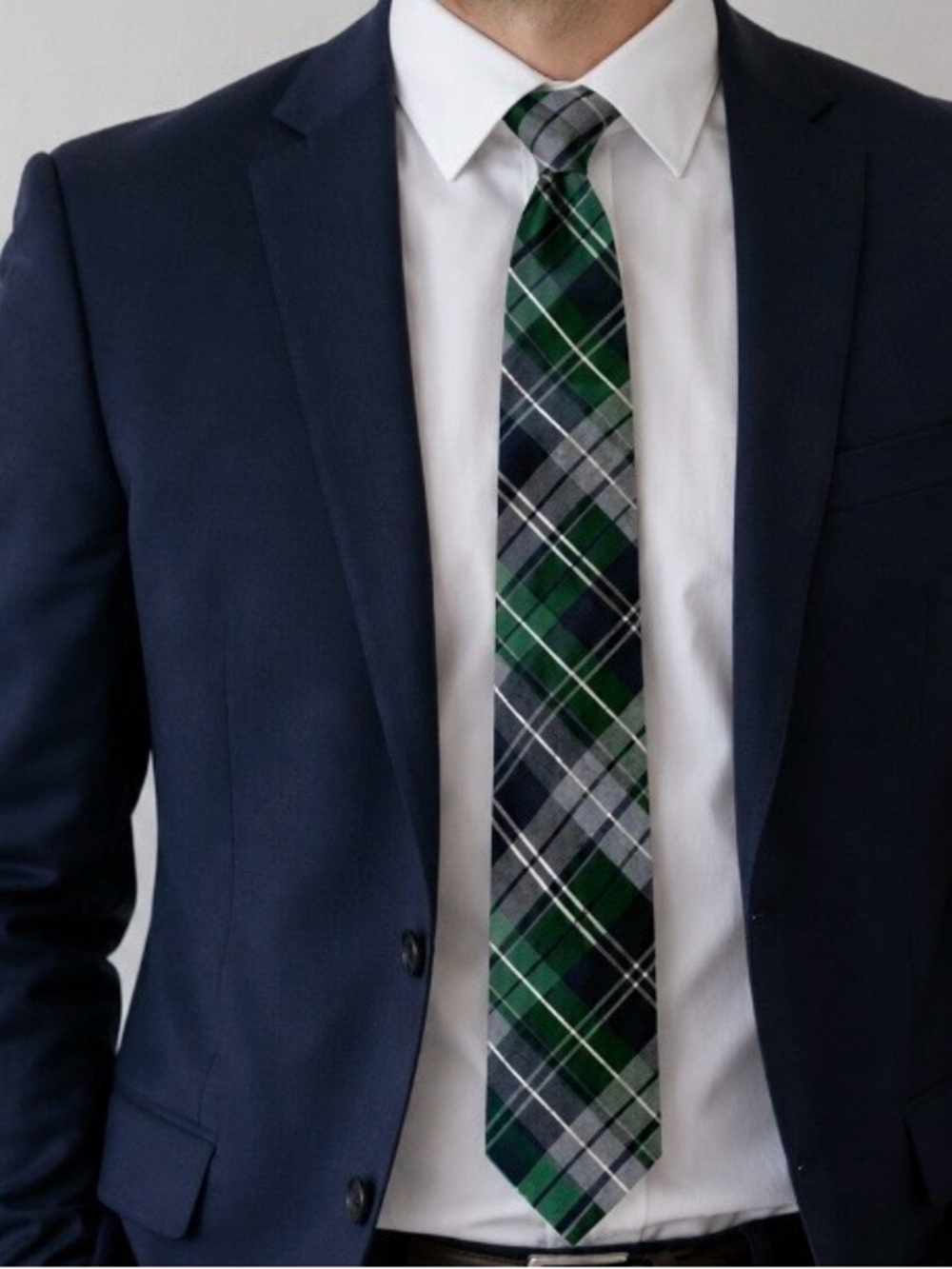Nautica Navy, Green & Gray Plaid Silk Tie